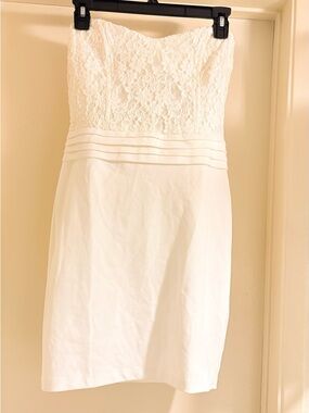 GB White Strapless Lace Bodice Sheath Dress